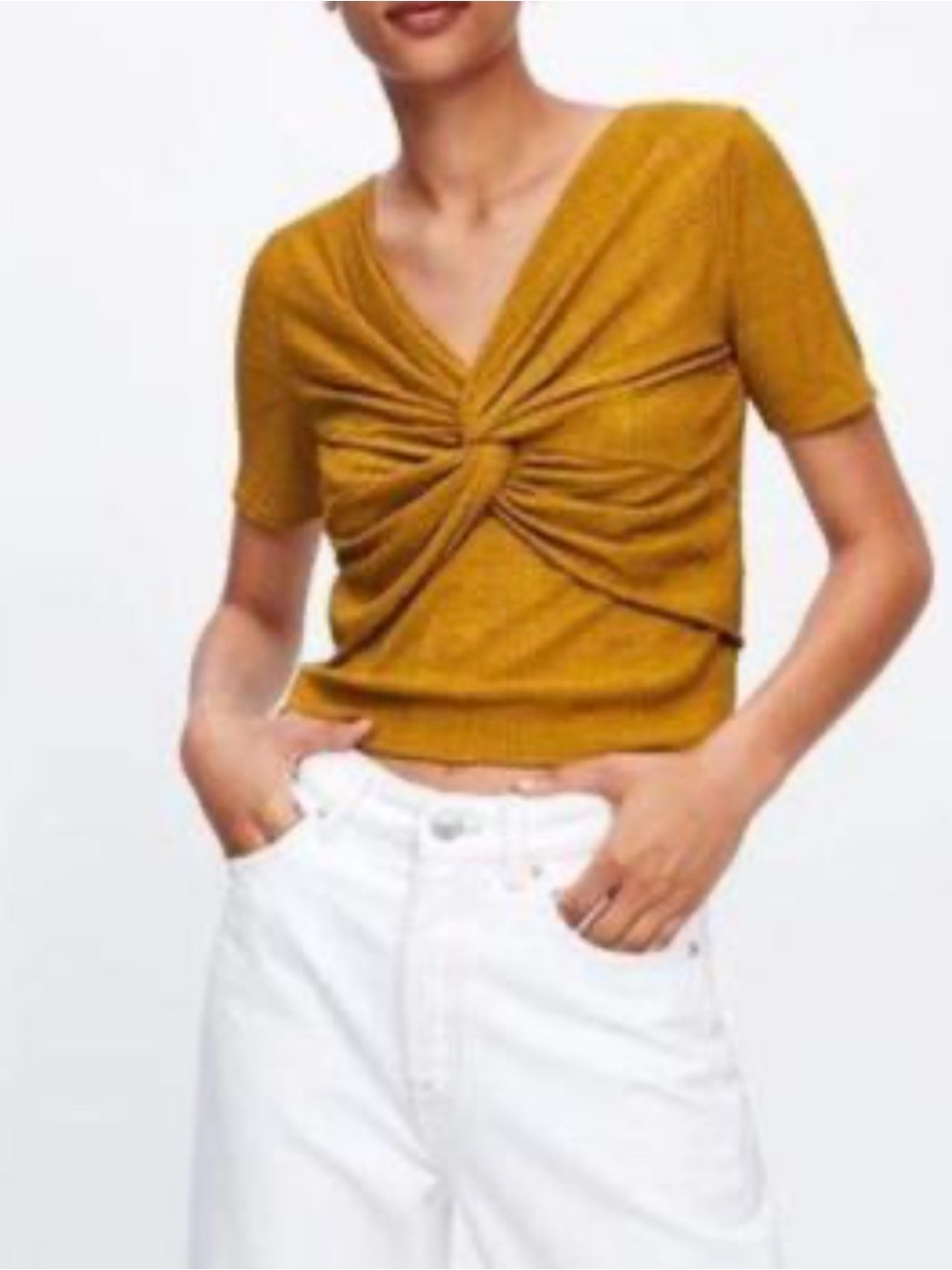 Zara Knot-Front Ribbed  Top in Mustard